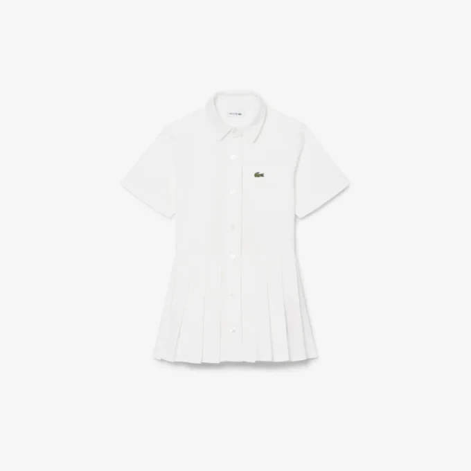 Abito camicia con gonna a pieghe in popeline Abito camicia con gonna a pieghe in popeline
