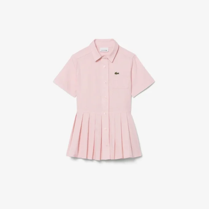 Abito camicia con gonna a pieghe in popeline Abito camicia con gonna a pieghe in popeline