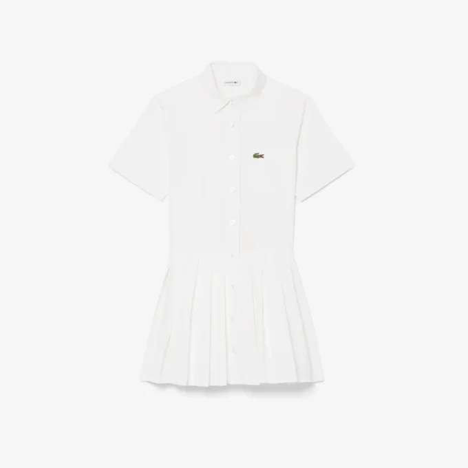 Abito camicia con gonna a pieghe in popeline Abito camicia con gonna a pieghe in popeline