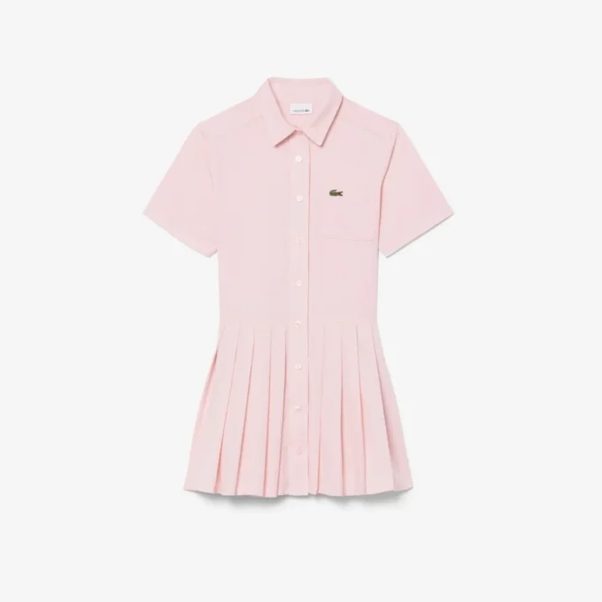 Abito camicia con gonna a pieghe in popeline Abito camicia con gonna a pieghe in popeline