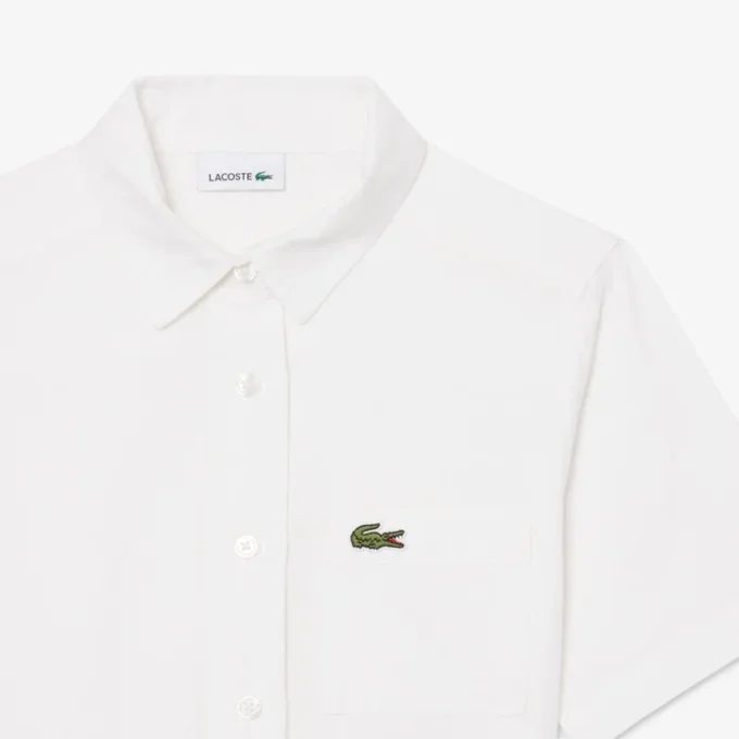 Abito camicia con gonna a pieghe in popeline Abito camicia con gonna a pieghe in popeline