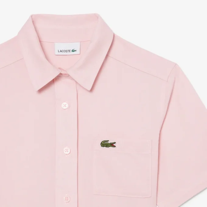Abito camicia con gonna a pieghe in popeline Abito camicia con gonna a pieghe in popeline