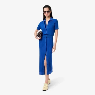 Abito da donna con collo a polo in maglia a costine
