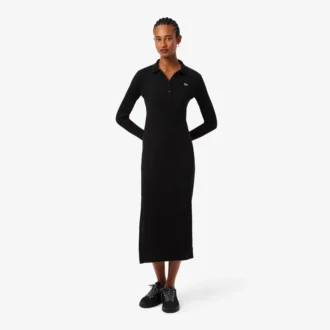 Abito da donna slim fit in cotone a costine con collo a polo