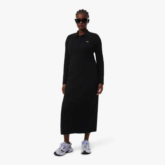 Abito da donna slim fit in cotone a costine con collo a polo Abito da donna slim fit in cotone a costine con collo a polo