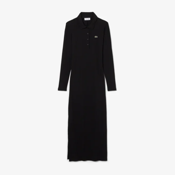 Abito da donna slim fit in cotone a costine con collo a polo Abito da donna slim fit in cotone a costine con collo a polo