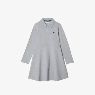 Abito polo in piqué elasticizzato a maniche lunghe per bambini