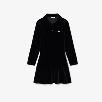 Abito polo in velluto elasticizzato lucido da bambina