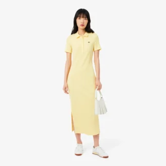 Abito polo lungo da donna in cotone a costine