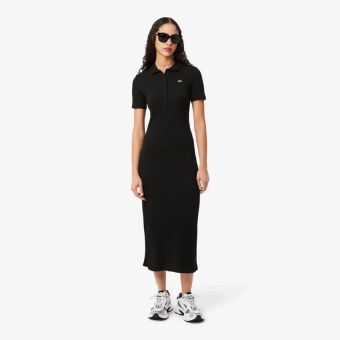 Abito polo lungo da donna in cotone a costine Abito polo lungo da donna in cotone a costine