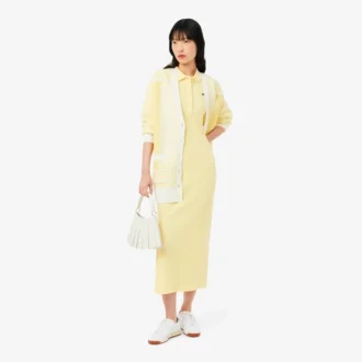 Abito polo lungo da donna in cotone a costine