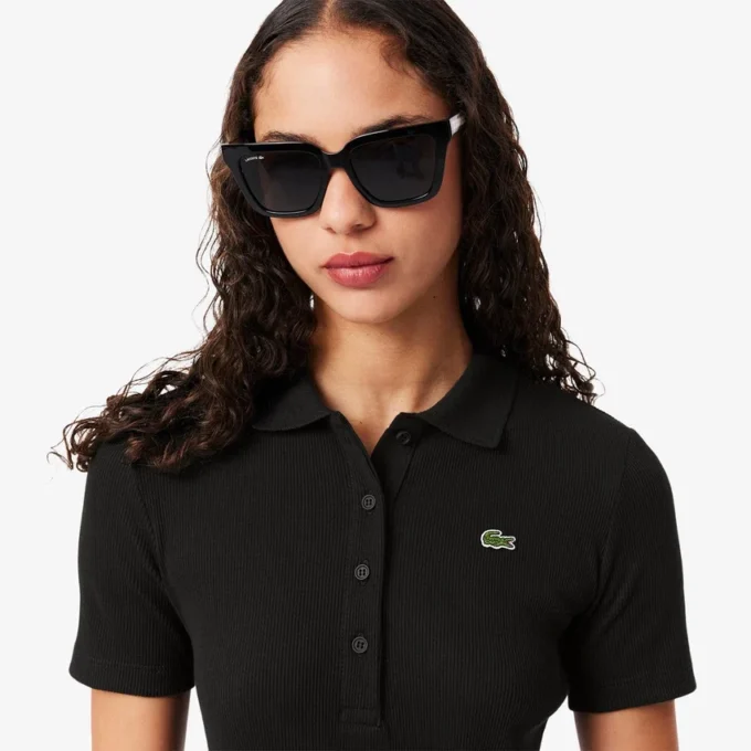 Abito polo lungo da donna in cotone a costine Abito polo lungo da donna in cotone a costine