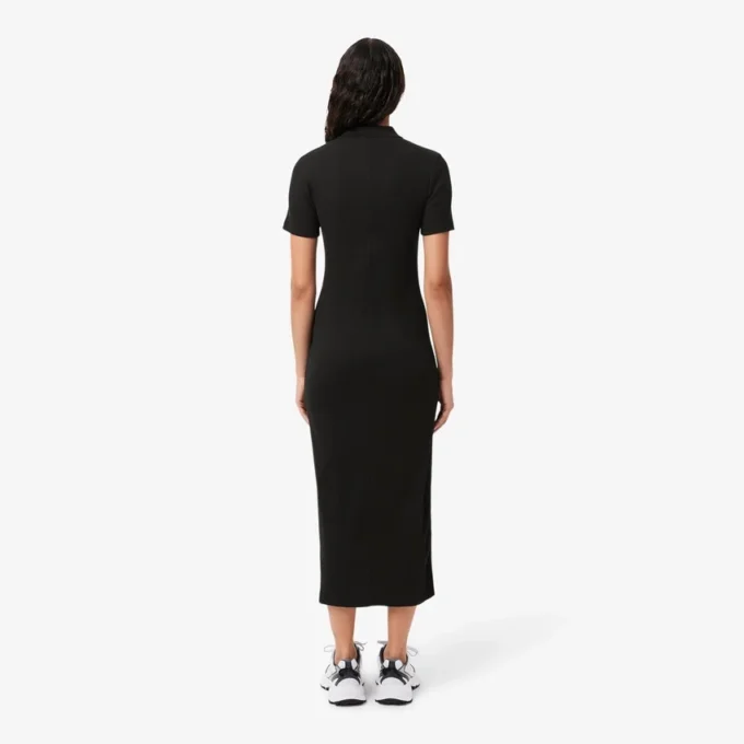 Abito polo lungo da donna in cotone a costine Abito polo lungo da donna in cotone a costine