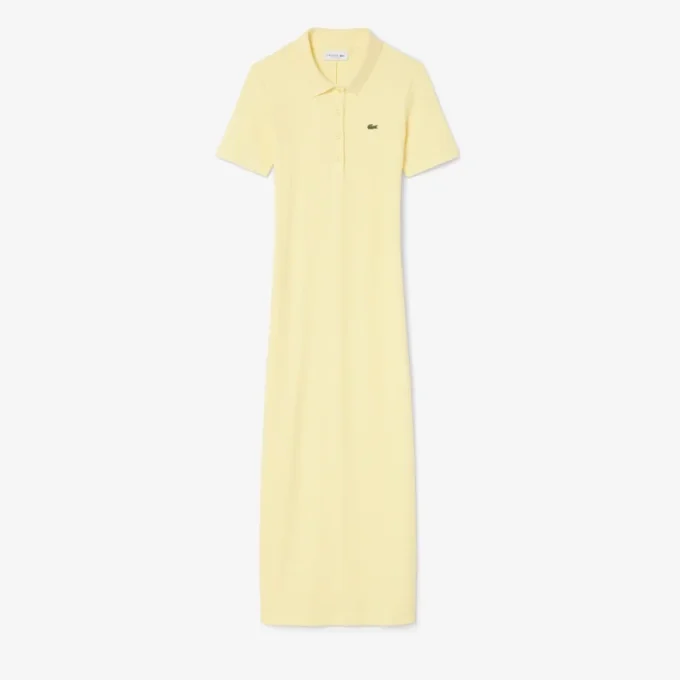 Abito polo lungo da donna in cotone a costine Abito polo lungo da donna in cotone a costine