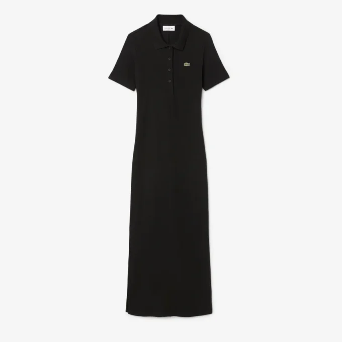 Abito polo lungo da donna in cotone a costine Abito polo lungo da donna in cotone a costine