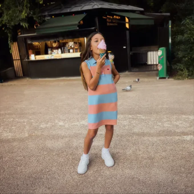 Abito polo Petit Piqué a righe senza maniche Abito polo Petit Piqué a righe senza maniche