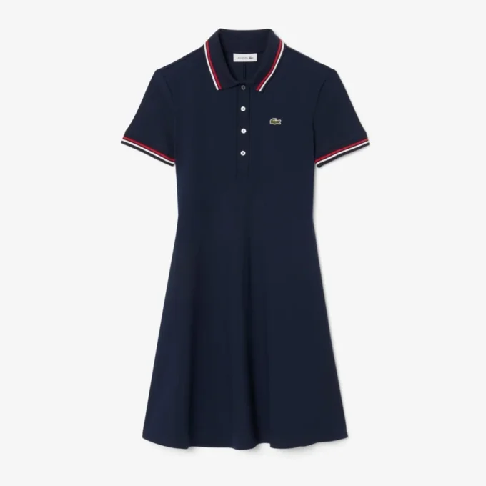 Abito skater da donna con collo Polo elasticizzato Abito skater da donna con collo Polo elasticizzato