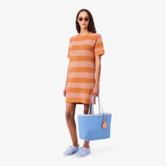 Abito T-shirt in maglia a rete a righe
