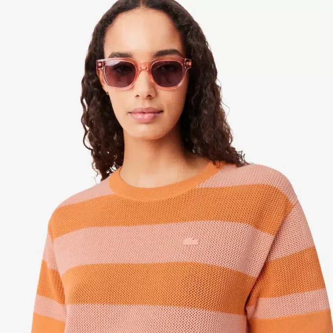 Abito T-shirt in maglia a rete a righe Abito T-shirt in maglia a rete a righe