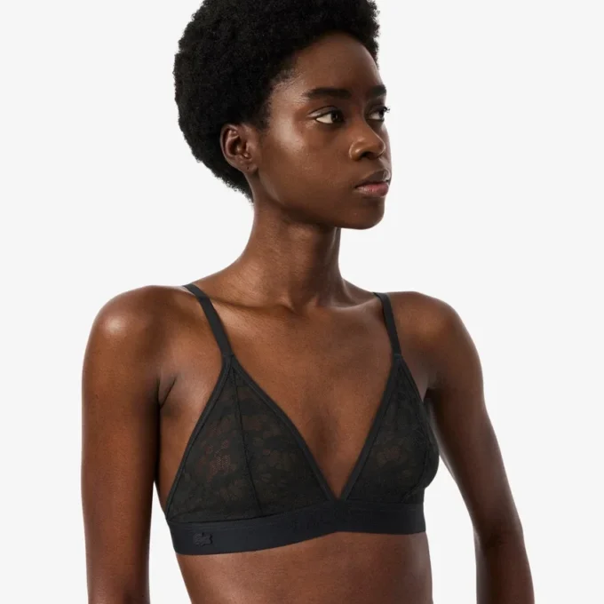 Bralette triangolare con pizzo e logo Bralette triangolare con pizzo e logo