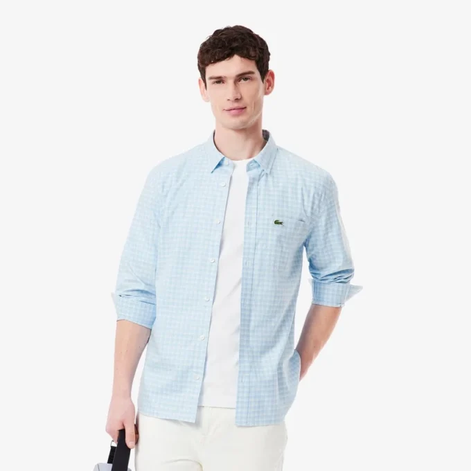 Camicia a quadri elasticizzata da uomo, vestibilità regolare Camicia a quadri elasticizzata da uomo, vestibilità regolare