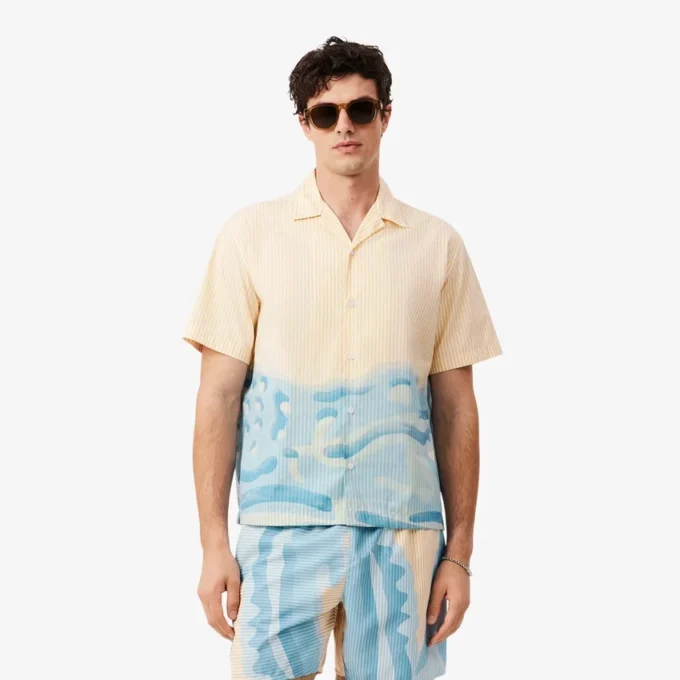 Camicia a righe con coccodrillo, vestibilità comoda Camicia a righe con coccodrillo, vestibilità comoda