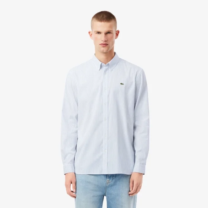 Camicia a righe in cotone pinpoint da uomo, vestibilità regolare Camicia a righe in cotone pinpoint da uomo, vestibilità regolare
