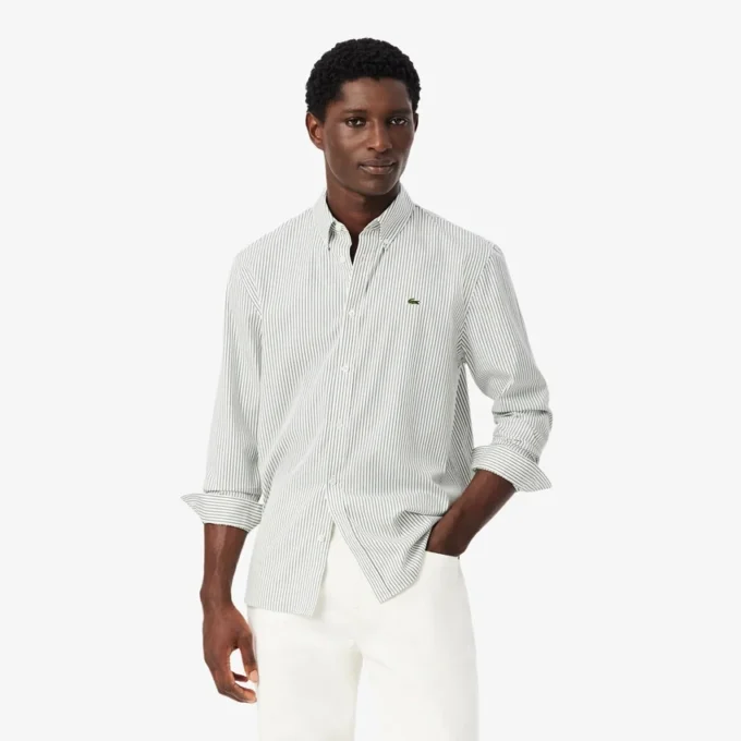 Camicia a righe in cotone pinpoint da uomo, vestibilità regolare Camicia a righe in cotone pinpoint da uomo, vestibilità regolare