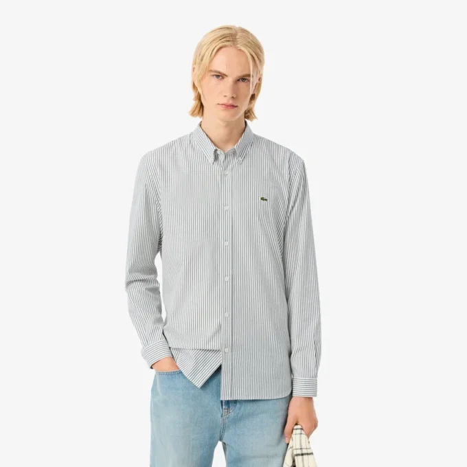 Camicia a righe in cotone pinpoint da uomo, vestibilità regolare Camicia a righe in cotone pinpoint da uomo, vestibilità regolare