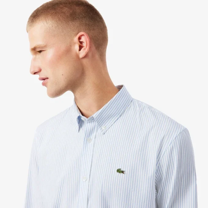 Camicia a righe in cotone pinpoint da uomo, vestibilità regolare Camicia a righe in cotone pinpoint da uomo, vestibilità regolare