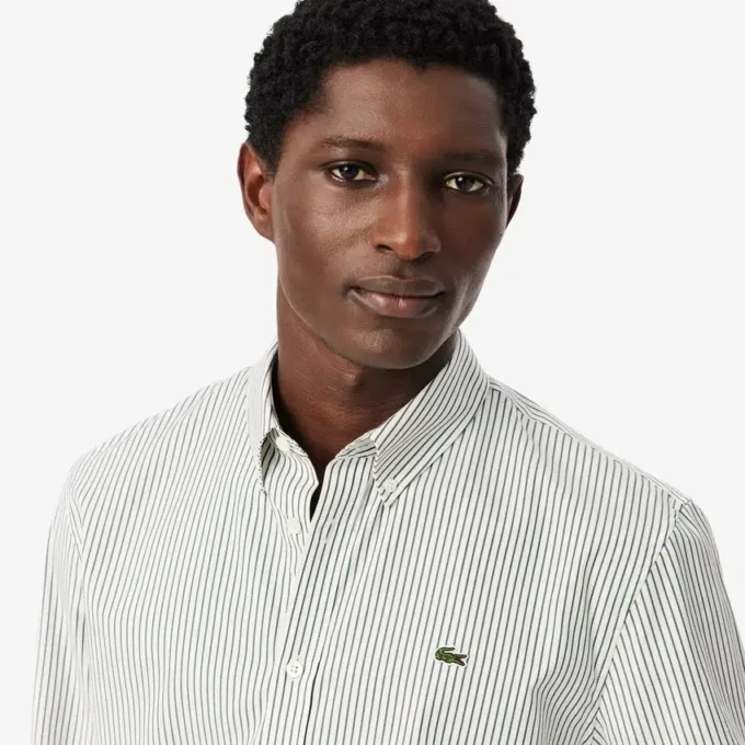 Camicia a righe in cotone pinpoint da uomo, vestibilità regolare Camicia a righe in cotone pinpoint da uomo, vestibilità regolare