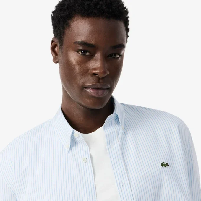 Camicia a righe in cotone pinpoint da uomo, vestibilità regolare Camicia a righe in cotone pinpoint da uomo, vestibilità regolare