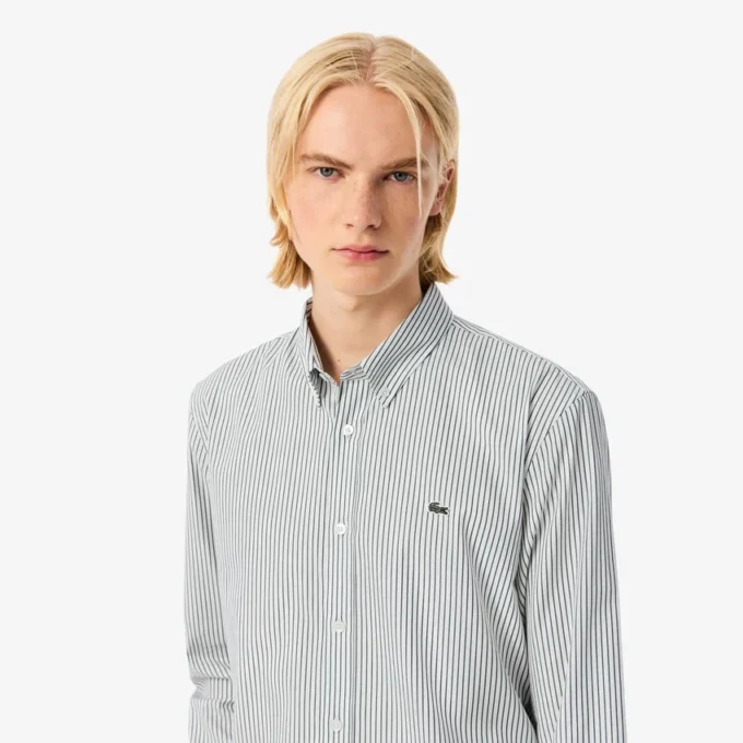Camicia a righe in cotone pinpoint da uomo, vestibilità regolare Camicia a righe in cotone pinpoint da uomo, vestibilità regolare