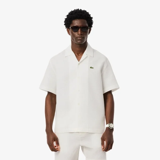 Camicia da uomo dalla vestibilità comoda con trama a nido d’ape Camicia da uomo dalla vestibilità comoda con trama a nido d’ape