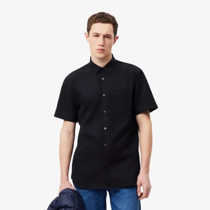 Camicia da uomo in cotone a maniche corte, vestibilità regolare Camicia da uomo in cotone a maniche corte, vestibilità regolare