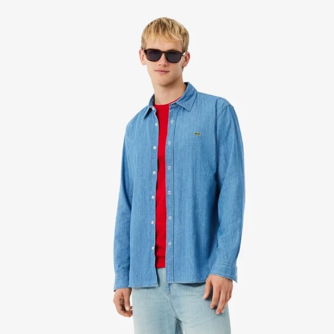 Camicia da uomo in denim leggero, vestibilità regolare Camicia da uomo in denim leggero, vestibilità regolare