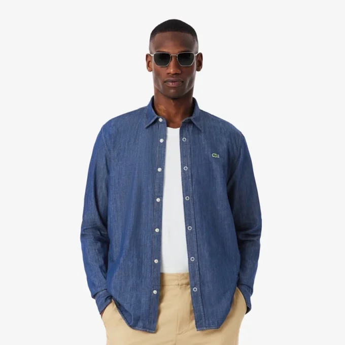 Camicia da uomo in denim leggero, vestibilità regolare Camicia da uomo in denim leggero, vestibilità regolare