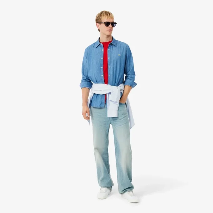 Camicia da uomo in denim leggero, vestibilità regolare Camicia da uomo in denim leggero, vestibilità regolare