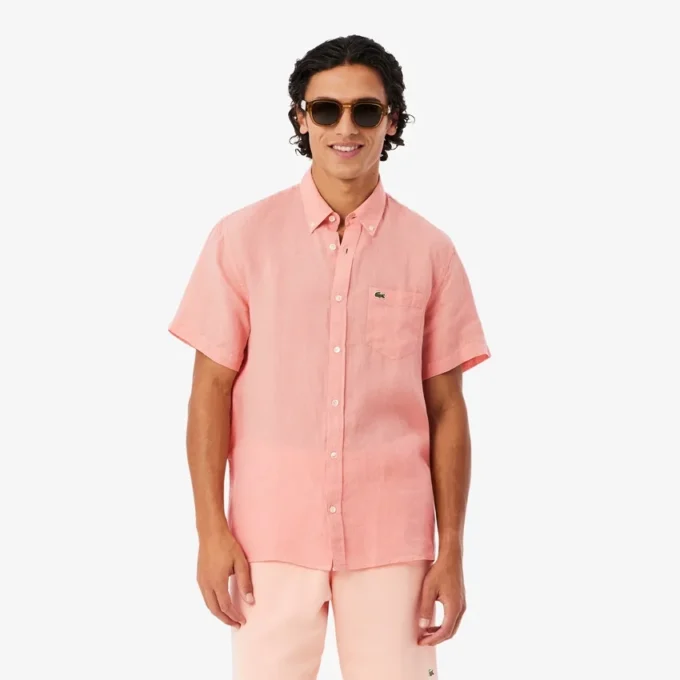 Camicia da uomo in lino a maniche corte Camicia da uomo in lino a maniche corte