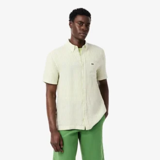 Camicia da uomo in lino a maniche corte, vestibilità regolare