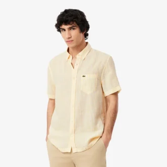 Camicia da uomo in lino a maniche corte, vestibilità regolare