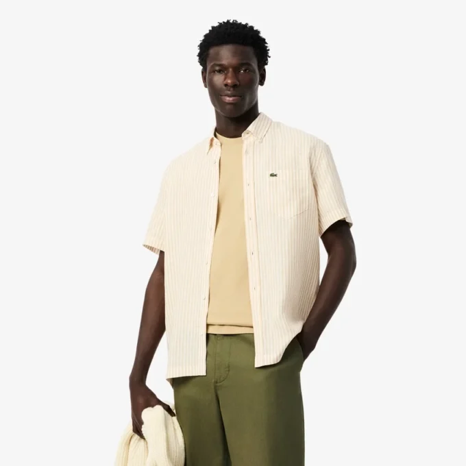 Camicia da uomo in lino a maniche corte, vestibilità regolare Camicia da uomo in lino a maniche corte, vestibilità regolare