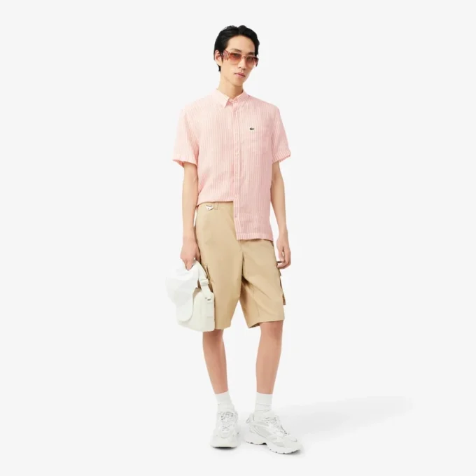 Camicia da uomo in lino a maniche corte, vestibilità regolare Camicia da uomo in lino a maniche corte, vestibilità regolare