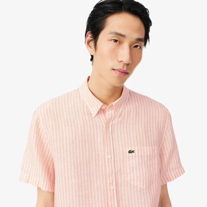 Camicia da uomo in lino a maniche corte, vestibilità regolare Camicia da uomo in lino a maniche corte, vestibilità regolare