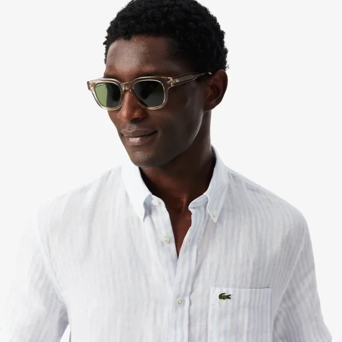 Camicia da uomo in lino a maniche corte, vestibilità regolare Camicia da uomo in lino a maniche corte, vestibilità regolare