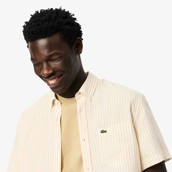 Camicia da uomo in lino a maniche corte, vestibilità regolare Camicia da uomo in lino a maniche corte, vestibilità regolare