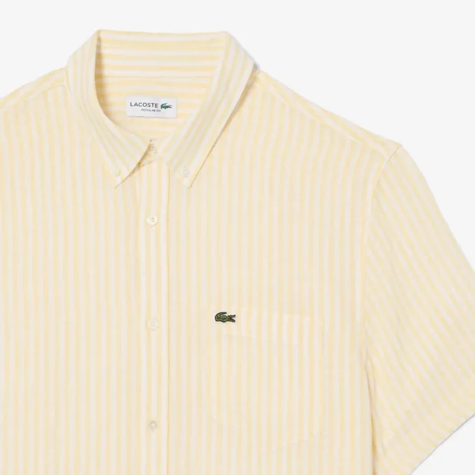 Camicia da uomo in lino a maniche corte, vestibilità regolare Camicia da uomo in lino a maniche corte, vestibilità regolare