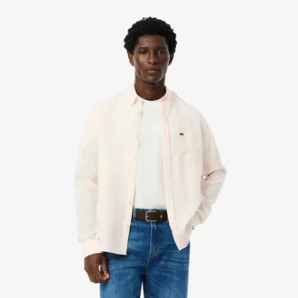 Camicia da uomo in lino a righe dal taglio regolare