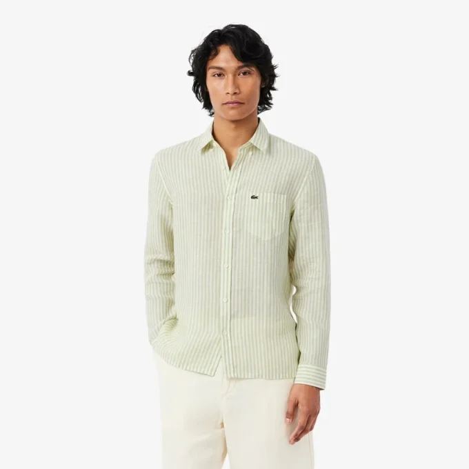 Camicia da uomo in lino a righe dal taglio regolare Camicia da uomo in lino a righe dal taglio regolare