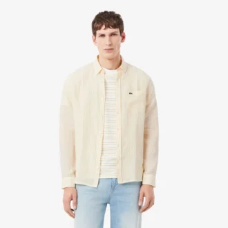 Camicia da uomo in lino a righe dal taglio regolare